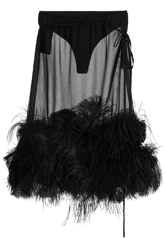 midi skirt with feathers. 250WCS00264PAA085RA BLACK tulle skirt dreamy