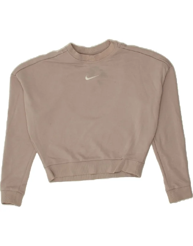 NIKE Womens Oversized Crop Sweatshirt Jumper UK 10 Small Purple Polyester Hoodie with Velcro Closure Adjustable Secure