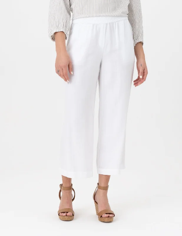 Renuar Woven Wide Leg Crop Pant R8089-E2142-5526 White Comfortable Maternity Pants