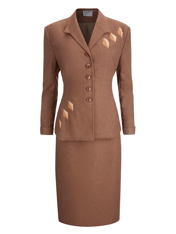 1940s Vintage Majestic Skirt Suit in Quail Brown corduroy skirt cozy