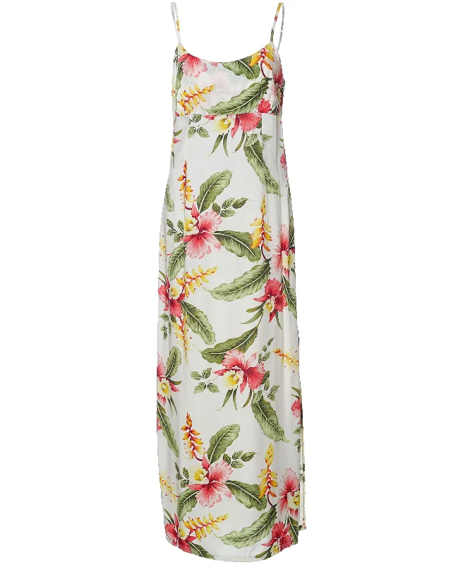 Orchid Pua Long Maxi Hawaiian Dress Skinny Straps Tunics Designer luxury