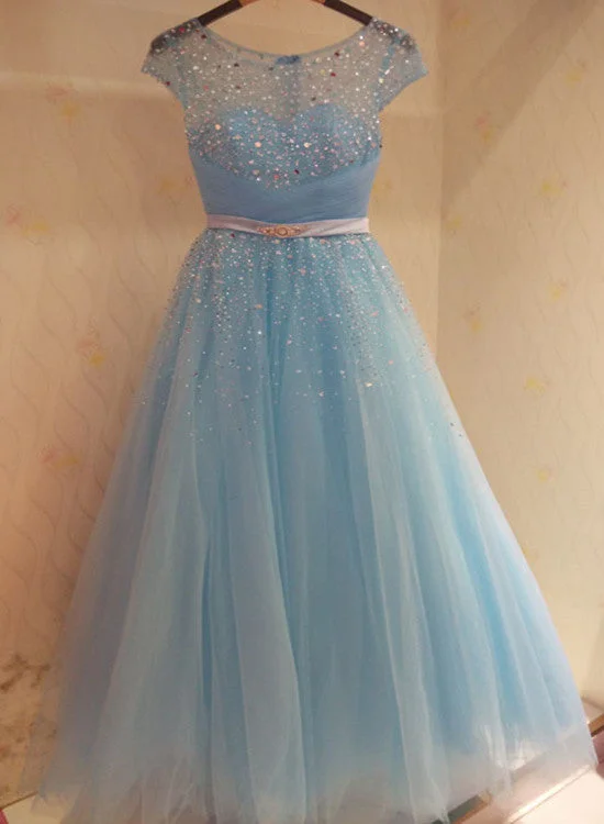 Charming Tulle Long Party Dress , Beaded A-line Formal Gown Tunics Timeless classic