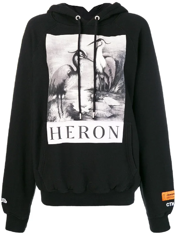 Heron print hoodie Hoodie with Front Slit Layering Stylish