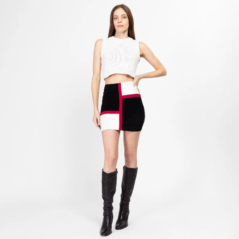 XS 90s Suede Leather Color Block Fitted Mini Skirt mini skirt trendy