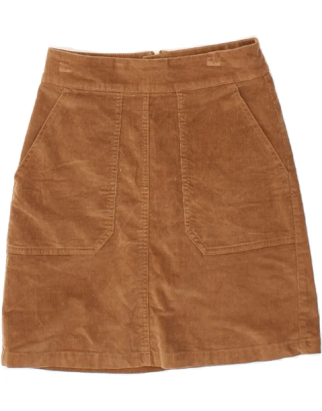 WAREHOUSE Womens Corduroy Skirt UK 8 Small W24  Brown Cotton a-line skirt cut