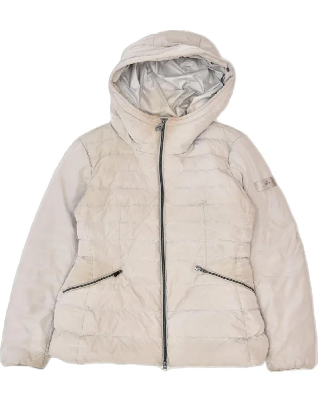 PEUTEREY Womens Hooded Padded Jacket IT 46 Large Grey Polyester Sports Stand-Up Collar Roll-Neck Collar Turtle Neck