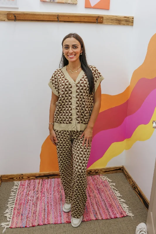 Today's Lesson Brown Pattern Pants Formal Slim Pants