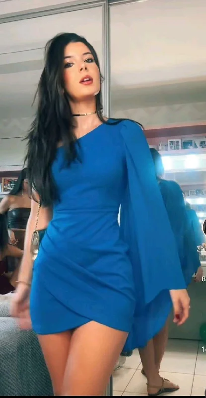 Royal Blue One Shoulder Sheath Short Party Dress, DP4145 Tunics Recommended stylist