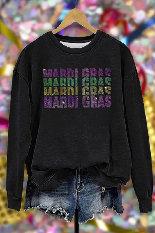 Mardi Gras Colorful Sweatshirt Hoodie with Bell Sleeves Flared Feminine