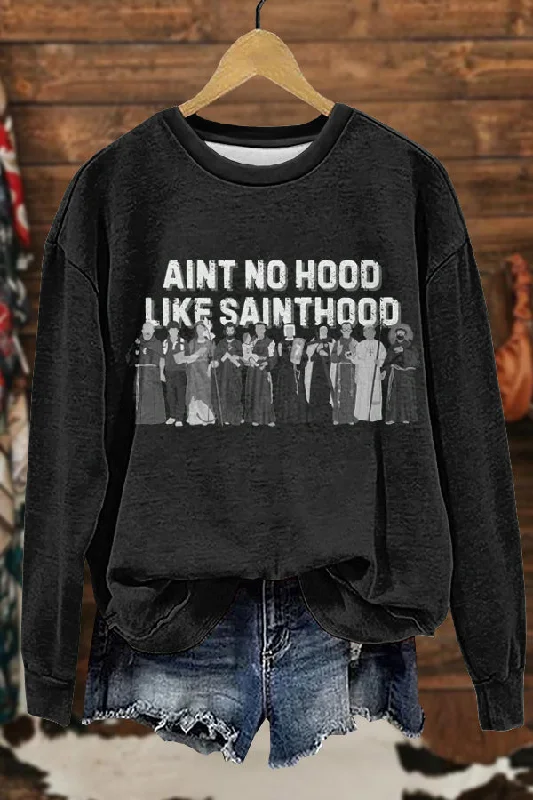 Cozy Christian Candlemas Catholic Saints Print Sweatshirt Hoodie with Raglan Sleeves Sporty Comfortable