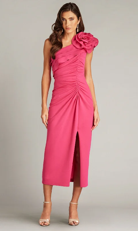 Tadashi Shoji BOS24101MD - Pike Draped Rosette Shoulder Pleated Dress Off-the-shoulder Chic Trendy