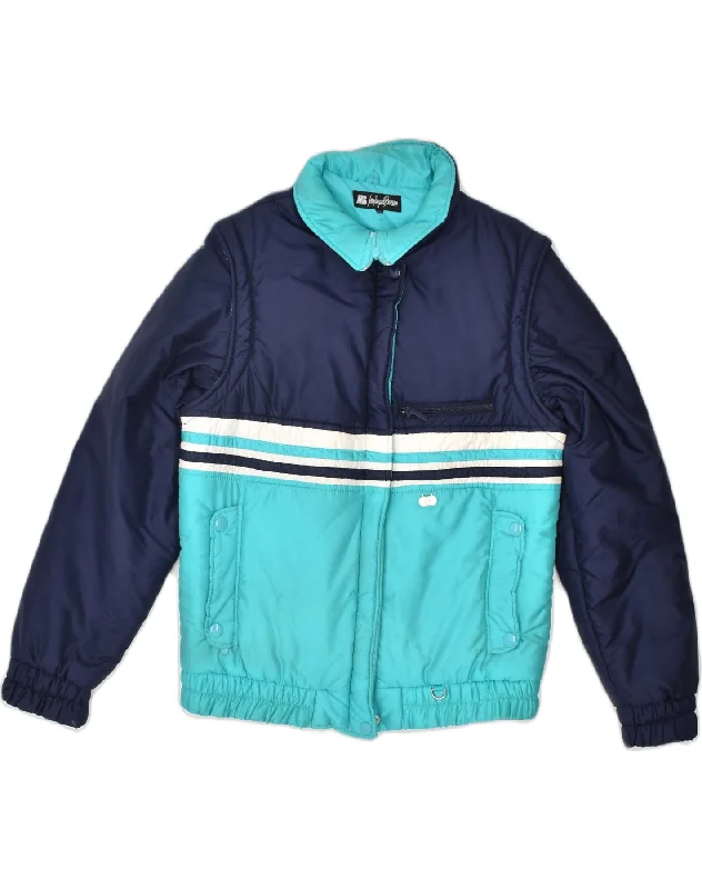 VINTAGE Womens Windbreaker Jacket EU 38 Medium Blue Colourblock Winter Fleece Fabric Down Fabric Feather Fabric