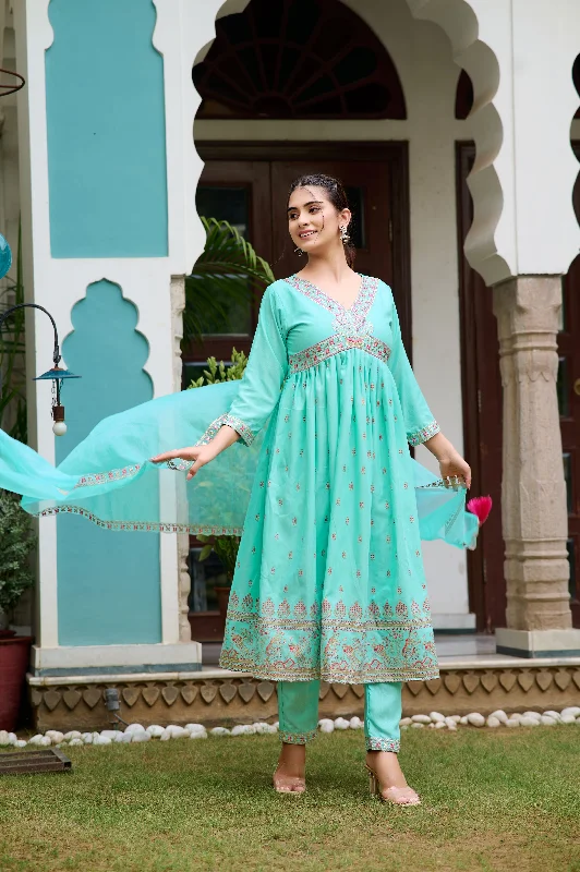 Women V Neck Embroidered Work Rayon Slub Fabric Kurta & Pant With Dupatta Set - Taantav Chic Checkered Pants