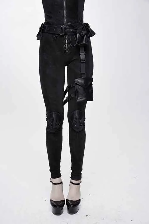 Dark Pattern Punk Stretchy Fitted Womens Pants With Bags Elegant High-Waist Pants