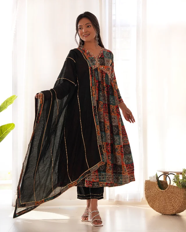 Women V-Neck Embroidered Work Chanderi Fabric Kurta Pant Set Comes With Dupatta - Taantav Stretch Fit Pants