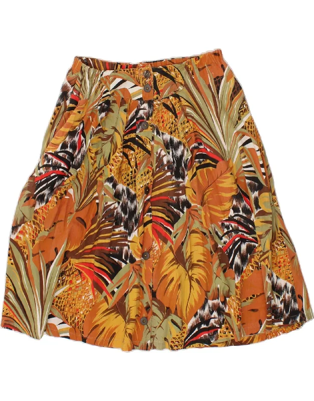VINTAGE Womens A-Line Skirt IT 44 Medium W30  Orange Floral Cotton denim skirt classic