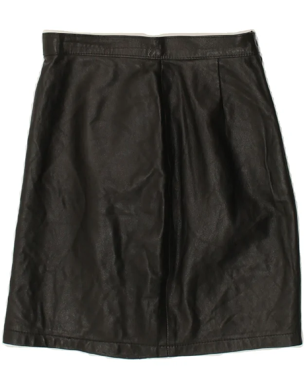 VINTAGE Womens Leather Skirt IT 40 Small W24  Black cashmere skirt soft
