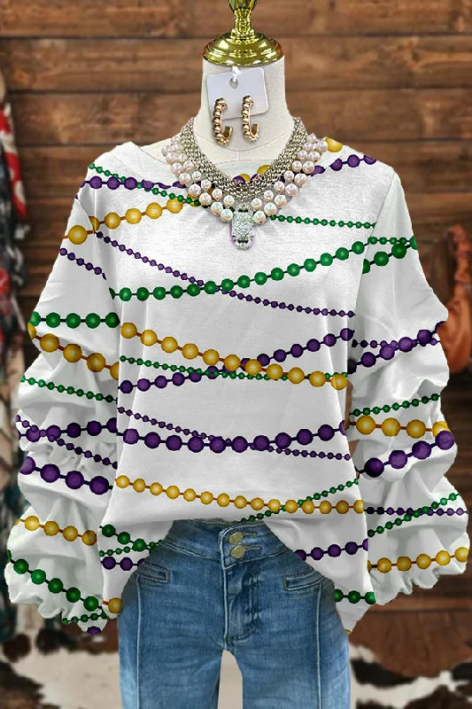 Mardi Gras Chain Pleated Sleeve Sweatshirt Hoodie with Pocket Utility Practical