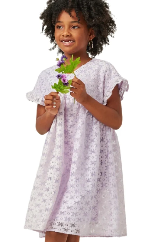 Girls Floral Lace Ruffle Sleeve Dress in Lavender Style 5619 empire Waist empire