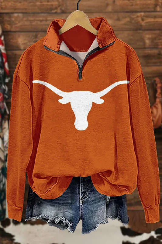 Cozy Gameday Longhorns Print Sweatshirt Hoodie with Earth Tones Natural Calm