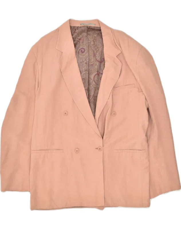 VINTAGE Womens Double Breasted Blazer Jacket IT 52 XL Pink Front Pockets Side Pockets Patch Pockets