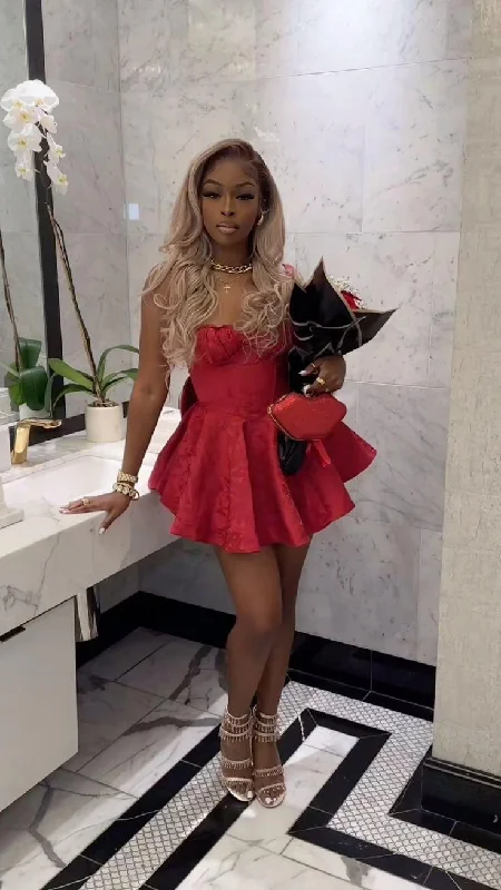 Charming Red Strapless A-Line Short Party Dress Birthday Outfits, DP3373 Tunics Trousers formal