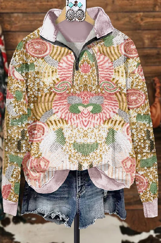 Classic Contrast Print Sweatshirt Hoodie with Ribbed Cuffs Snug Fit Comfort