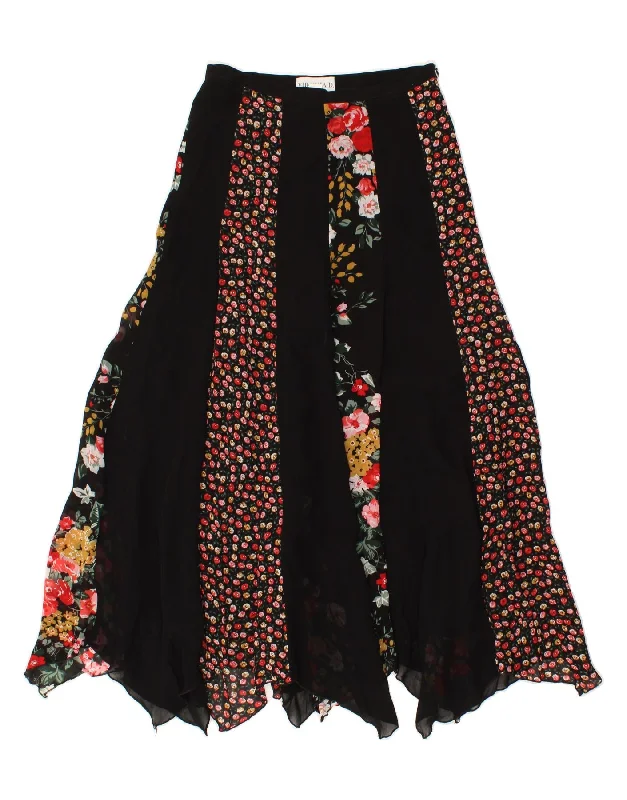 VINTAGE Womens Asymmetrical Skirt UK 14 Large W30  Black Patchwork Viscose silk skirt sleek