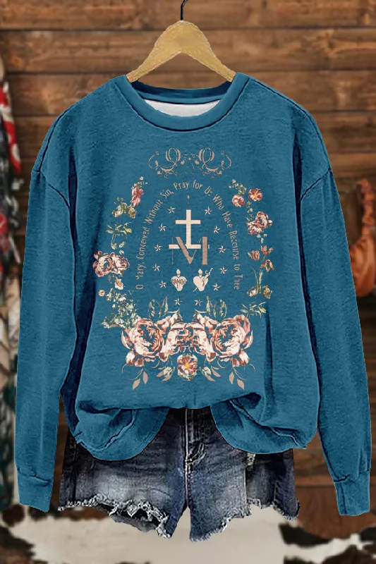 Cute Christian Candlemas Marian Catholic Print Sweatshirt Hoodie with Button Placket Classic Preppy