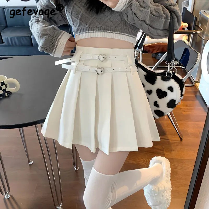 Double Belt High Waist Skirt leather skirt bold
