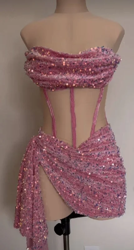 Pink Strapless Sequins Homecoming Dress Short Party Dress, DP4102 Tunics Luxurious premium
