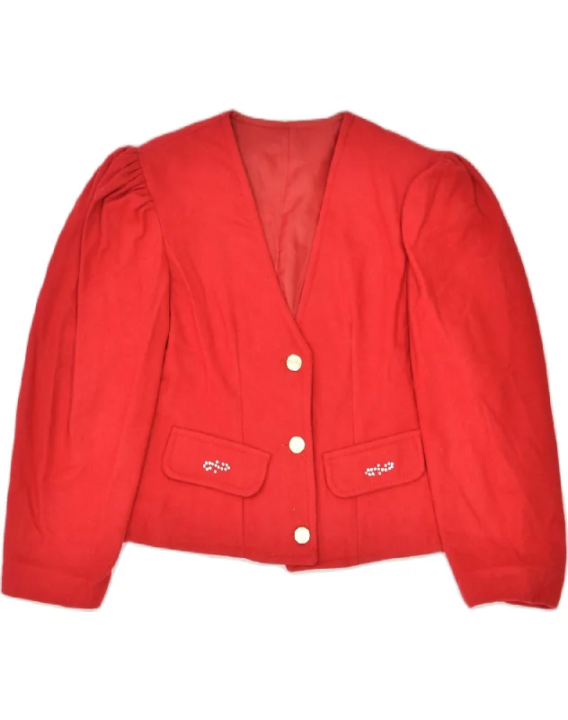 VINTAGE Womens 3 Button Blazer Jacket IT 38 XS Red Wool Welt Pockets Slit Pockets Flap Pockets