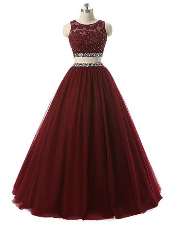 Two Piece Formal Gown, Charming Round Neckline Beaded Party Dress Tunics Sophisticated sleek