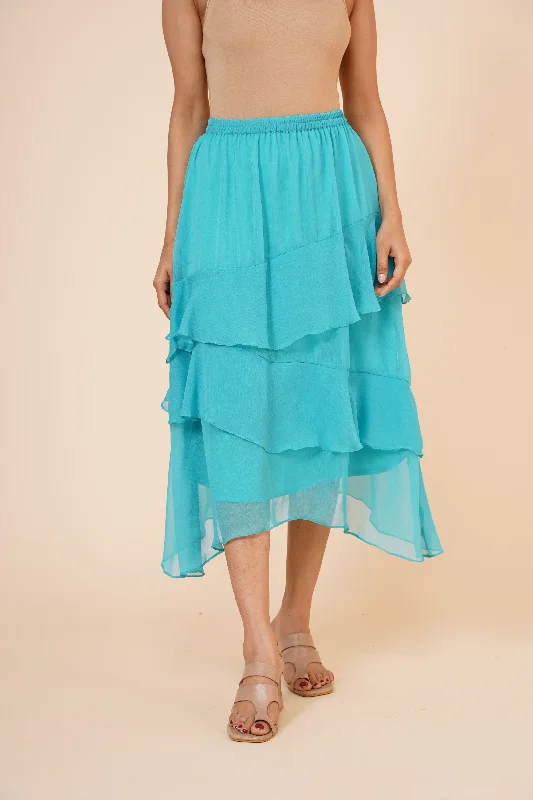 Women's Chiffon Ruffle Skirt with elastic in Sky Blue low waist skirt