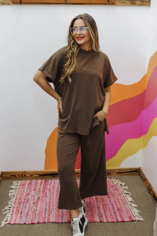 Small Town Girl Mocha Brown Fleece Pants Comfortable Denim Leggings