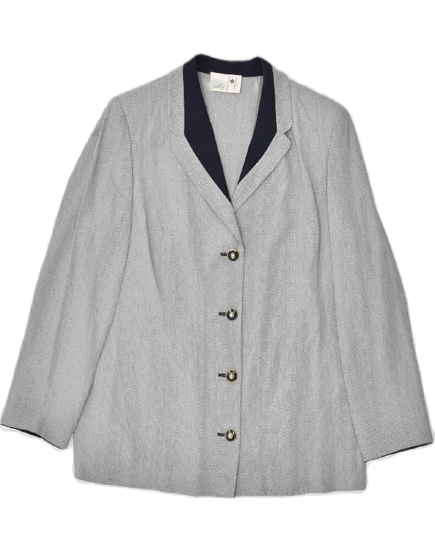 VINTAGE Womens 4 Button Blazer Jacket UK 18 XL Grey Viscose Satin Jacket Silk Jacket Chiffon Jacket