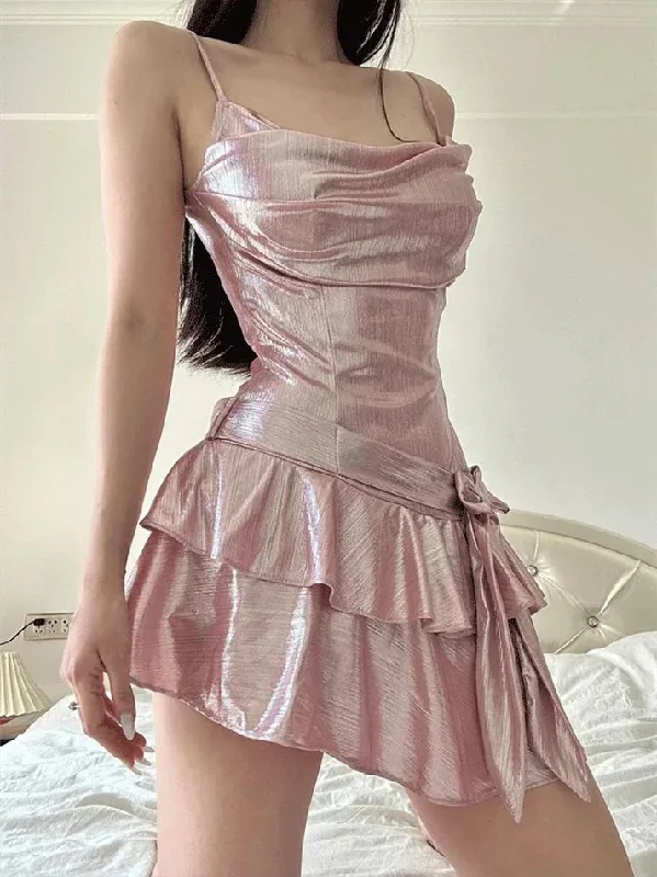 Light Pink Straps Ruffles Short Party Dress Birthday Outfits, DP3024 Tunics Leisure comfortable