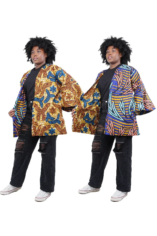 Ankara Short Reversible Jacket With Two Sided Belt (Pack of 3 Pieces) Bomber Jacket Anorak Windbreaker