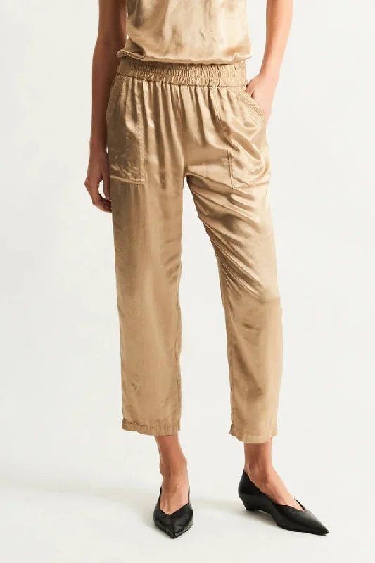 FINAL SALE: RAQUEL ALLEGRA Satin Trapunto Pant Slim-Fit Khaki Pants