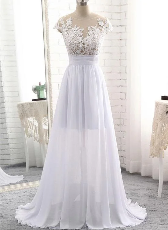 Beautiful White Simple Pretty Lace Applique Party Dress, White Prom Dress, Prom Dress Tunics Solid Classic
