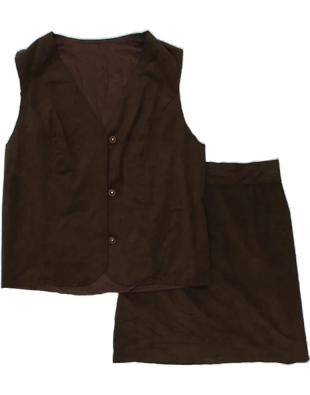 LANCETTI Womens 2 Piece Skirt Set UK 14 Medium W26  Brown leather skirt modern