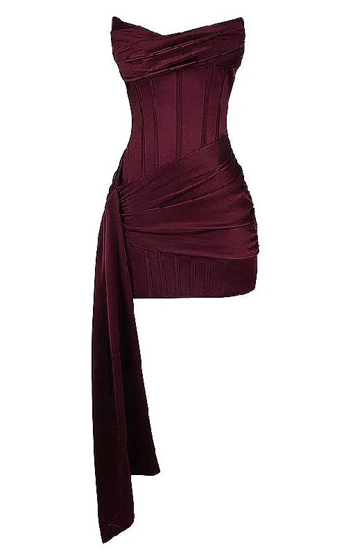 Wine Red Strapless Satin Short Evening Party Dress Cocktail Dress, DP3426 Tunics Satin smooth