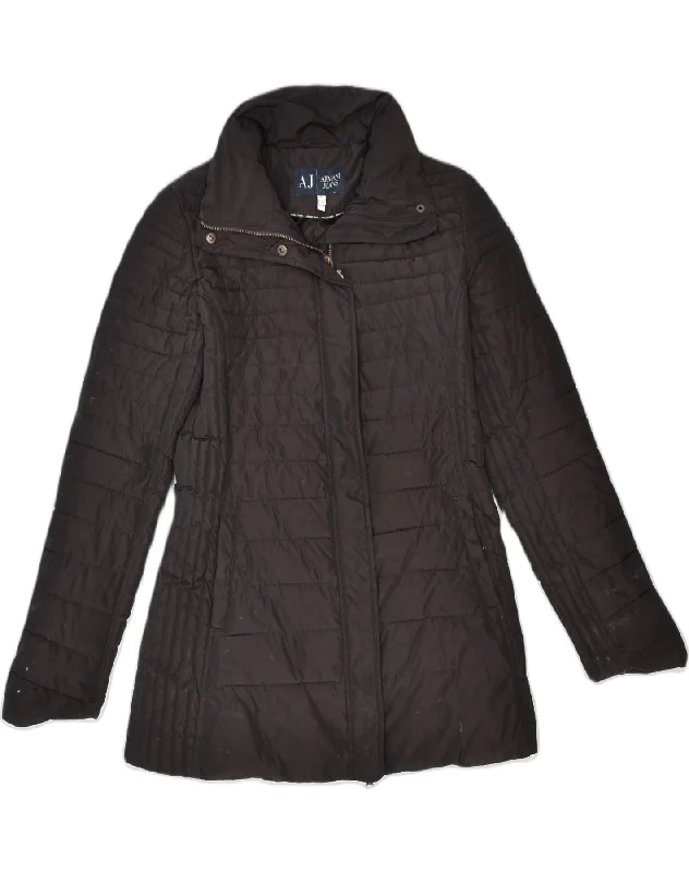 ARMANI JEANS Womens Padded Jacket US 6 Medium Brown Polyester Tailored Jacket Straight Jacket A-Line Jacket