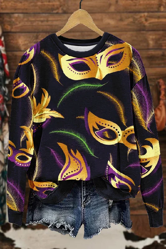 Stylish Mardi Gras Print Sweatshirt Hoodie with Drop Shoulder Relaxed Streetwear