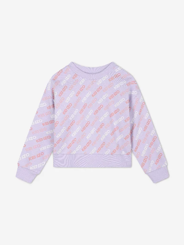 KENZO Girls Logo Print Sweatshirt in Purple Hoodie with Relaxed Fit Easy Casual