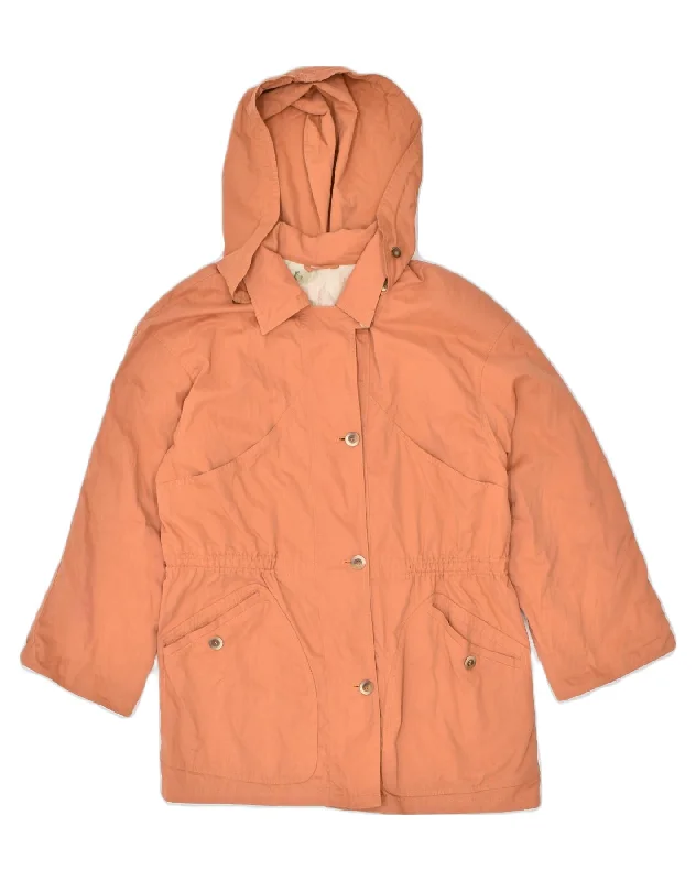 VINTAGE Womens Hooded Rain Jacket UK 14 Large Orange Cotton Denim Jacket Leather Jacket Suede Jacket