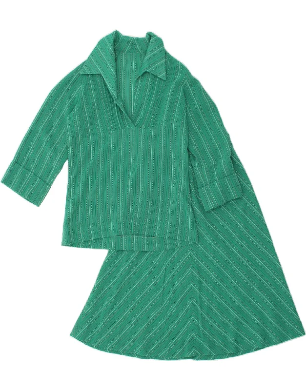 VINTAGE Womens 2 Piece Skirt Set UK 8 Small W22 Green Striped low waist skirt