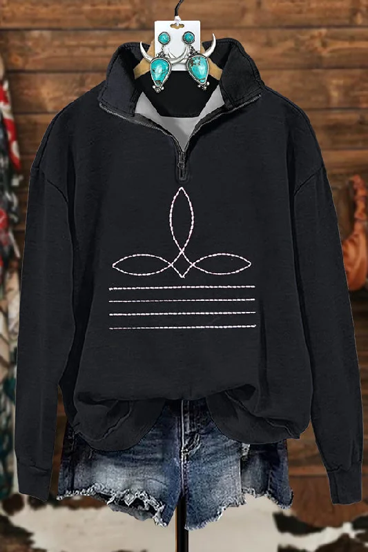Western Simple Boots Stitched Zipper Sweatshirt Hoodie with Earth Tones Natural Calm