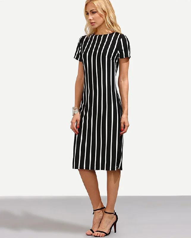 Vertical stripe shift dress Tunics Evening elegant