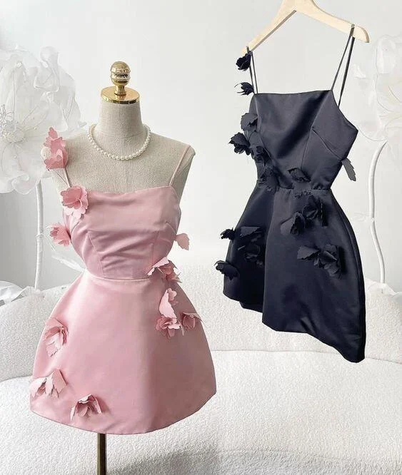 Pink Straps Appliques Mini Party Dress Homecoming Dress, DP3040 Tunics Velvet soft